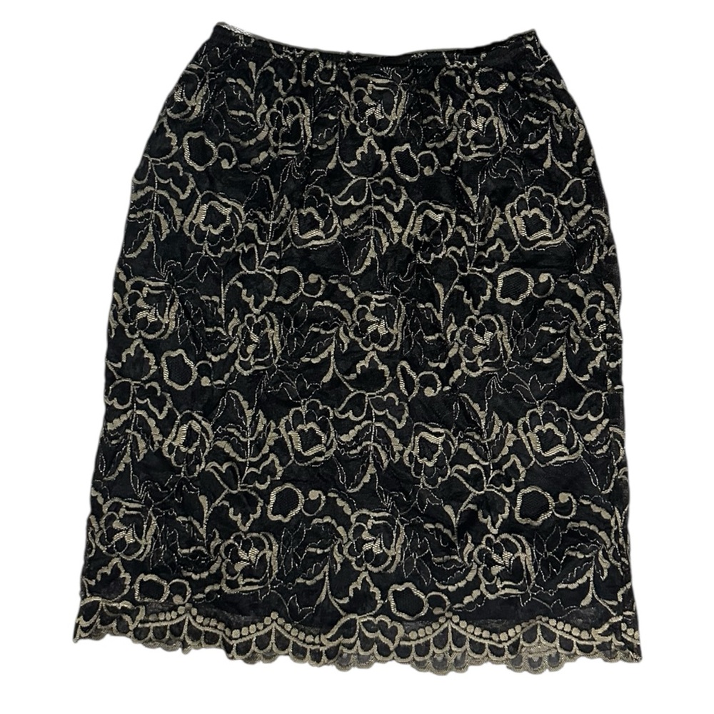Clio Vintage Black Gold Shimmer Lace Skirt Vintage S Gothic Classy Pencil - Picture 2 of 4